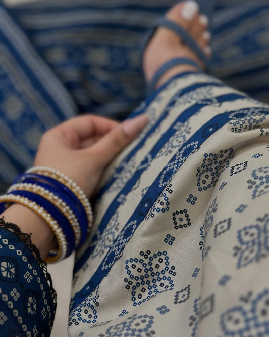 Ajrak Blue (Farshi Shlwar) Digital 3 PCs
